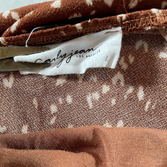 Carly Jean Los Angeles CJLA Brown & White Speckled Floral Print Maxi Dress Sz L - Picture 3 of 4